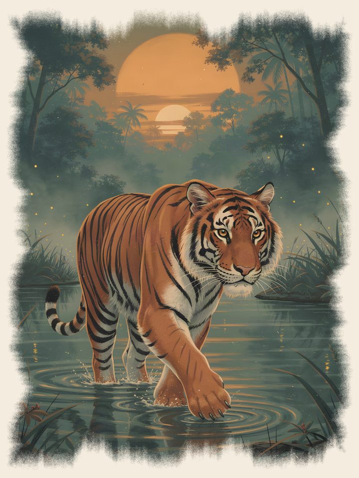 Bengal Tiger vintage wildlife t-shirt design