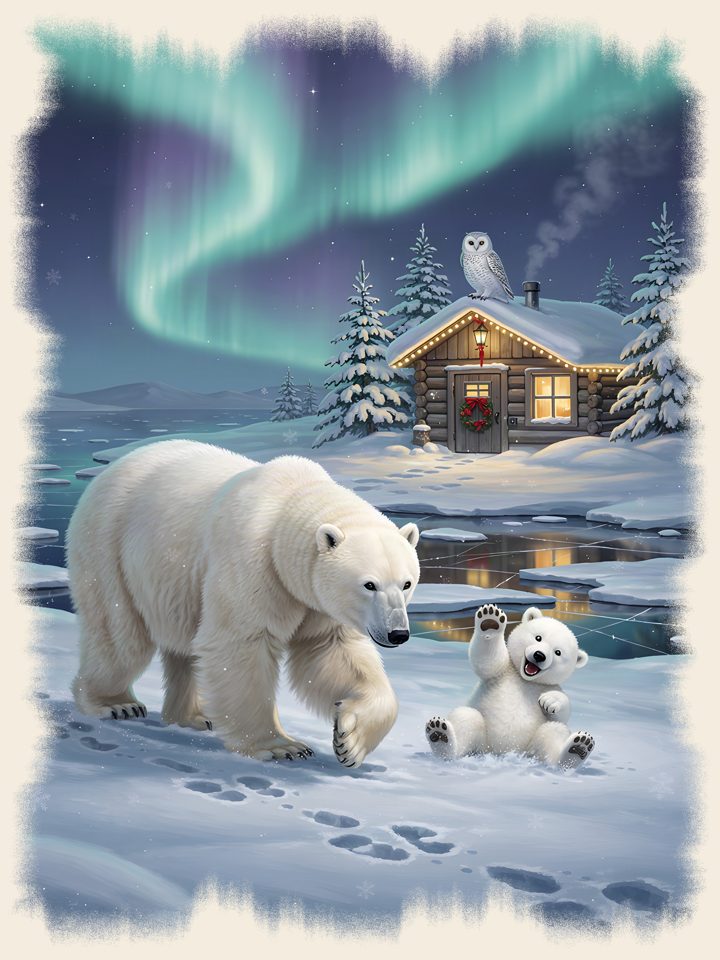 Polar Bear Christmas vintage wildlife t-shirt design