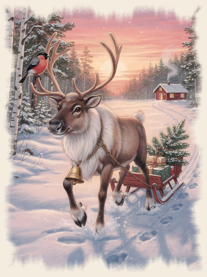 Reindeer Christmas vintage wildlife t-shirt design